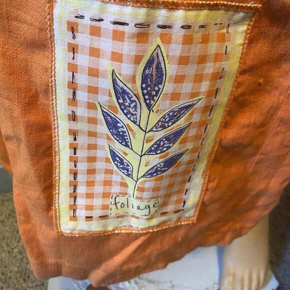 VTG Onque Casuals Woman M Linen FullLength Dress Patchwork Embroidered Largelook - Picture 8 of 9